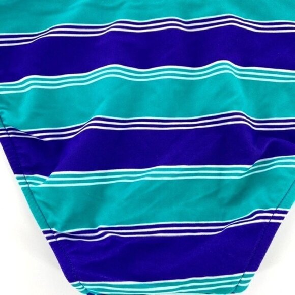 Reversible Swimsuit Bikini Bottoms Junior Sz M Blue Teal Striped Ruched SIdes - Picture 10 of 13